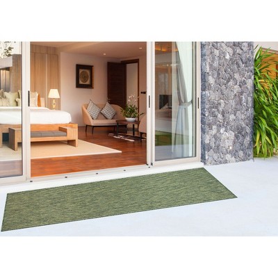 Green Flatwoven Synthetic Stripe Indoor/Outdoor Runner Rug