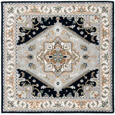 Grey and Navy Hand-Tufted Wool Square Area Rug, 4' x 4'