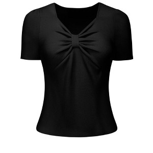 Hobemty Women's Casual Knit Sweetheart Neck Short Sleeve Ribbed Tops - 1 of 4
