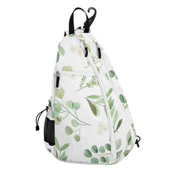 Sweet Jojo Designs Neutral Pickleball Bag Sling Backpack Botanical Green and White