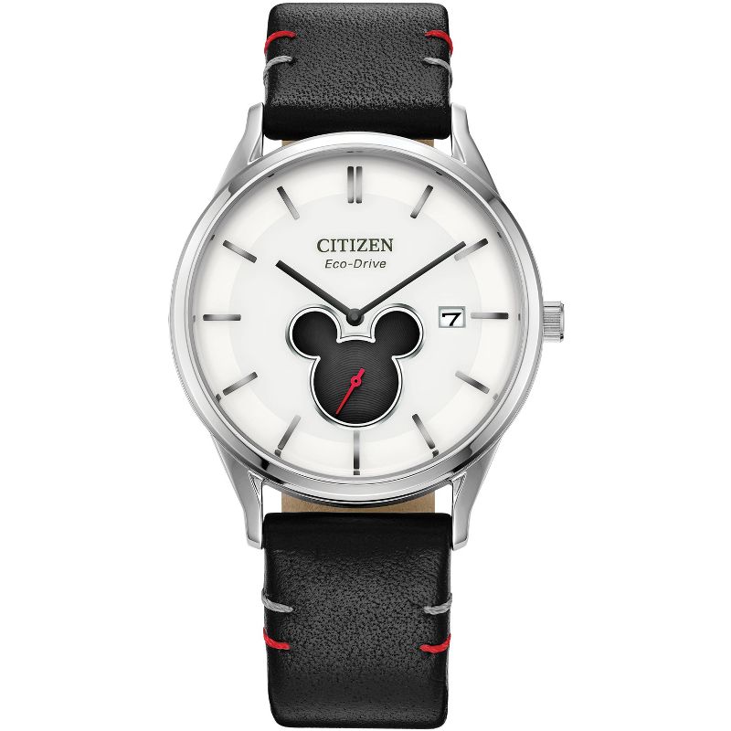 Citizen Disney Eco-Drive Unisex Watch, Stainless Steel with Leather Strap, Mickey Mouse, 1 of 7