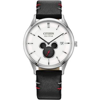Citizen Disney Eco-Drive Unisex Watch, Stainless Steel with Leather Strap, Mickey Mouse