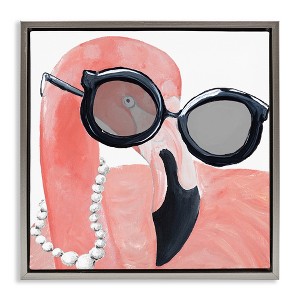 Stupell Industries Flamingo with Glam Pearls Floating Frame Canvas Art - 1 of 4