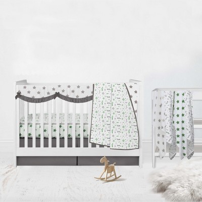 Bacati - Boys Soccer Muslin Green Gray 8 pc Crib Bedding Set with Long Rail Guard Cover