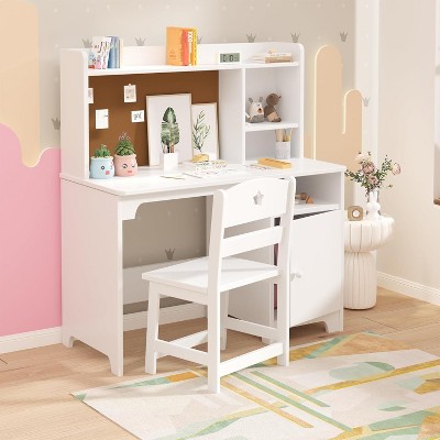 Kids Desk and Chair Set with Hutch Wooden Study Desk for Children with Storage Cabinet | Ideal Writing Table and Computer Workstation for Kids