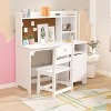 Kids Desk and Chair Set, Study Desk with Hutch, Storage Cabinet, Wooden Children Study Table, Student Writing Desk for Bedroom & Study Room, White - 3 of 4