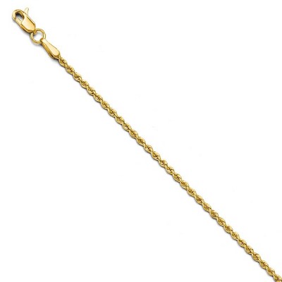 Black Bow Jewelry 1.75mm 14k Yellow Gold Classic Solid Rope Chain Bracelet & Anklet