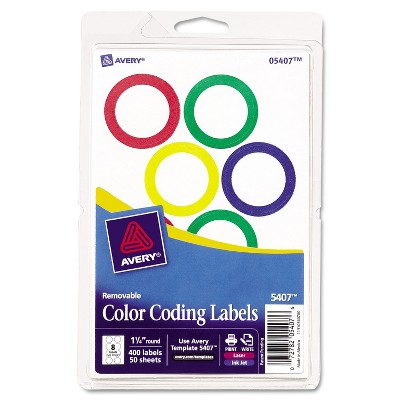 Avery Printable Removable Color-Coding Labels 1 1/4" dia Assorted 400/BX 5407