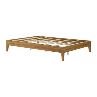 Pecan Queen Solid Wood Platform Bed Frame with Drawer