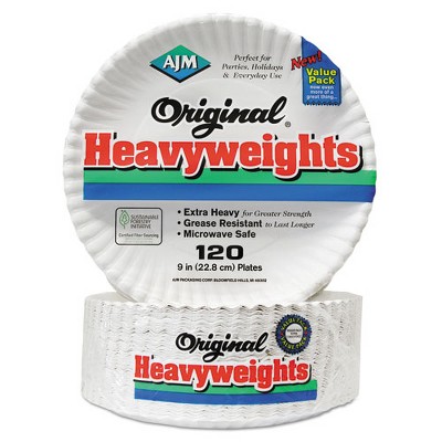 White 9" Heavyweight Coated Paper Plates, 120 Pack