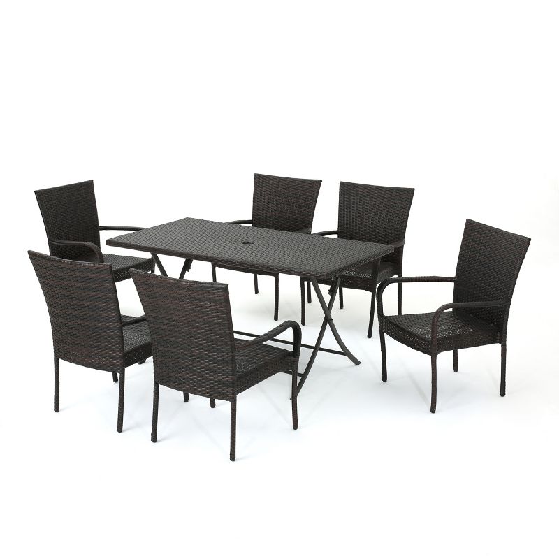 Neva 7pc Wicker Dining Set - Brown - Christopher Knight Home, 3 of 6