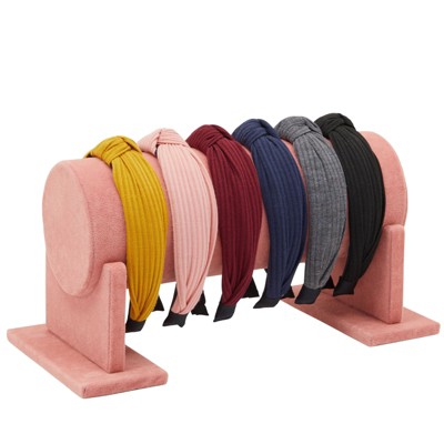 Image of Juvale Headband Holder Organizer for Girls and Women, Pink Velvet Jewelry Display Stand and Storage for Hair Tie Accessories, Bracelets, 12 x 7 In