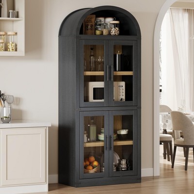 Arched Bookshelf with Doors Farmhouse Bookcase 15.83in Depth Display Storage Shelves 71.4in Tall Wooden Display Cabinet
