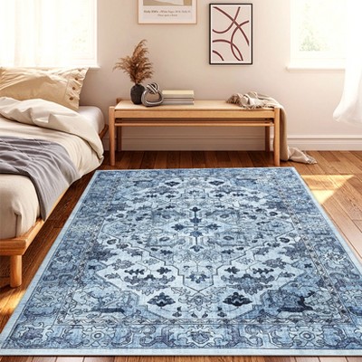 Entryway Runner Rug, Washable Vintage Low Pile Carpet