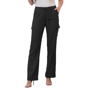 Amaryllis Women's Cargo Pants Drawstring Waist Relaxed Fit Multiple Pockets - 1 of 4