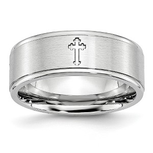 Black Bow Jewelry 8mm Cobalt Budded Cross Ridged Edge Comfort Fit Band - 1 of 4