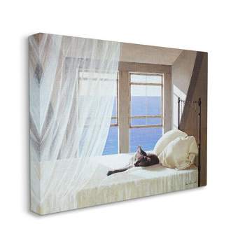 Stupell Industries Cat Resting on White Oceanside Bed Nautical Painting