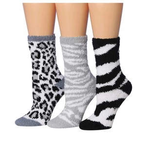 Tipi Toe Women's 3-Pairs Cozy Microfiber Anti-Skid Soft Safari Chic Patterned Fuzzy Crew Socks - 1 of 4
