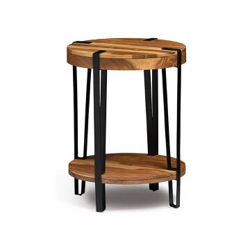 Alaterre Furniture 21" Ryegate Natural Brown Live Edge Solid Wood Round End Table Metal And Wood