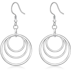 Sterling Silver Circle Dangle Earrings - Minimalist Hoop Loops with Comfortable Fish Hook Closure - 1 of 4