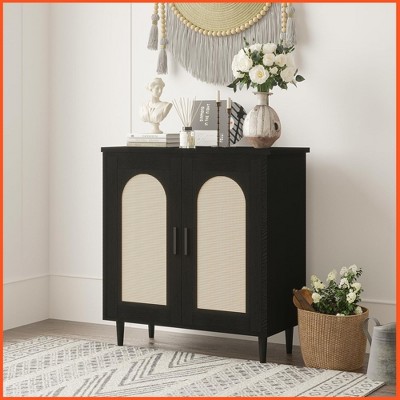 Rattan Buffet Cabinet with Storage, Single Door Accent Console Table for Entryway, Dining Room & Kitchen