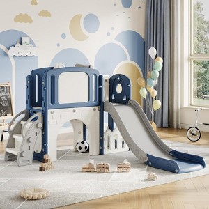 Activity Center with Slide–Multi-Functional Indoor and Outdoor Playground Playset,Includes Climber,Stairs,Crawl Tunnel,Basketball Hoop,and Telescope - 1 of 4