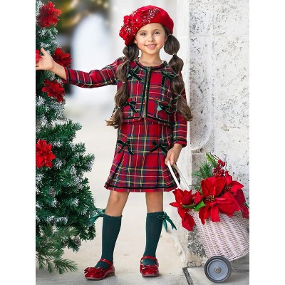 Made For Fashionistas Festive Plaid Tweed Blazer And Skirt Set Mia Belle Girls