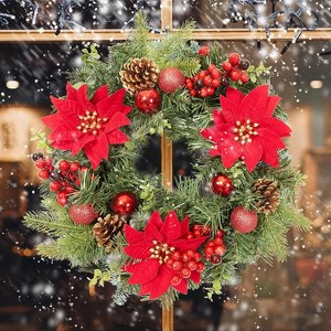 Acekool 16" Artificial Wreath with Baubles & Pinecones for Winter Door & Wall Decor - 1 of 4