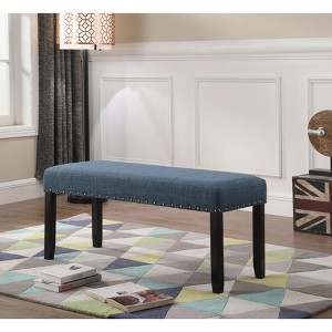 Roundhill Furniture Biony Fabric Dining Bench with Nailhead Trim, Blue - 1 of 4