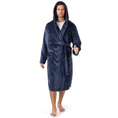 PAVILIA Mens Robe, Hooded Soft Bathrobe for Men, Fleece Plush Warm Shawl Collar Hood Pockets for Bath Shower Spa