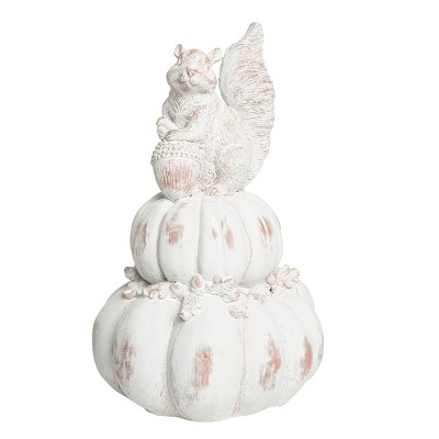 Transpac Resin 14 in. White Harvest Elegant Squirrel and Pumpkin Decor