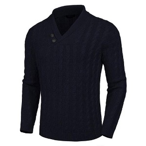 COOFANDY Men's Shawl Collar Pullover Sweater Slim Fit Casual Button Cable Knit Sweaters - 1 of 4