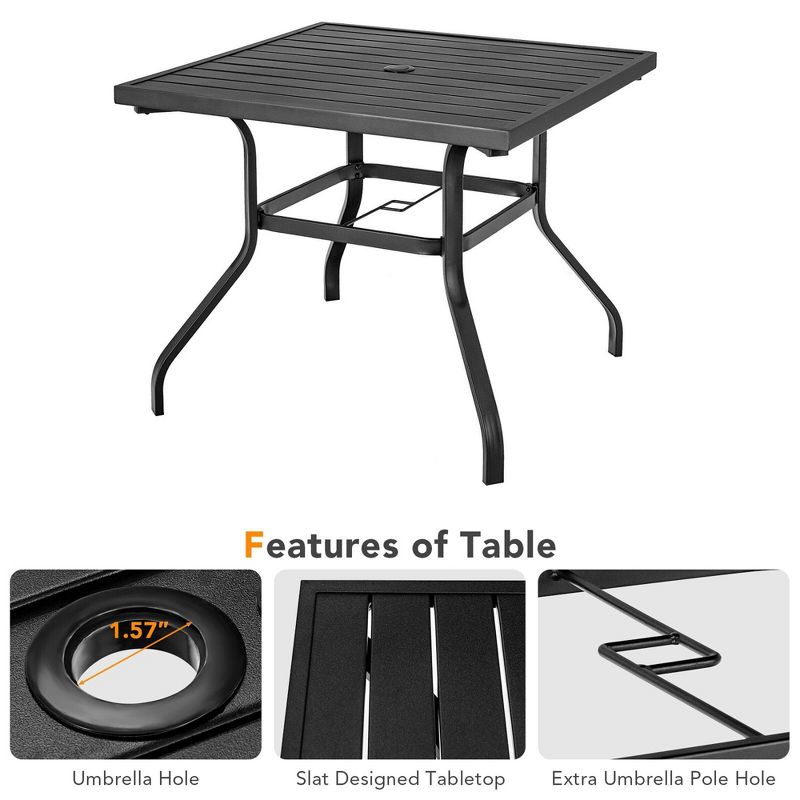 Tangkula Square Patio Dining Table Metal 4-Person Outdoor Table w/ Umbrella Hole, 4 of 6