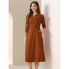 INSPIRE CHIC Women's Elegant Split Neck Side Zipper Pockets 3/4 Sleeve Work A-Line Dress - 3 of 4