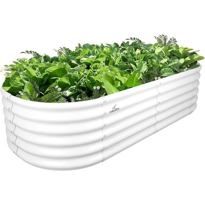 JUJABU 6×2×1.5 ft  Oval Galvanized Raised Garden Beds Outdoor for Planting,  Vegetables and Flowers Herb, Antique White