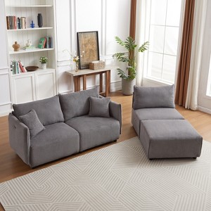106"W Modular Combination Style Sofa, Modern Minimalist Corduroy Sofa with 2 Comfort Pillows and USB & C Charging Ports 4S - ModernLuxe - 1 of 4