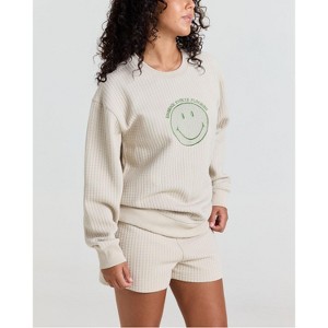 Samii Ryan | Smiley® Flourish Waffle Crewneck, Tan, X-Large, 5 - 1 of 4