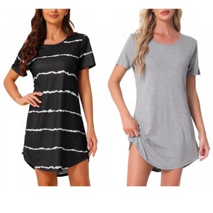 INSPIRE CHIC Women's 2 Pcs Round-Neck Curved-Hem Short-Sleeve Nightshirt Sleep Gown - 1 of 4