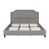 Okak Elegant King Velvet Platform Bed Frame with Upholstered, Ruched Button Tufted Headboard Wood Slats No Box Spring Needed Easy Assembly, Gray - 3 of 4