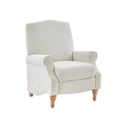 Ivory Woven Fabric Recliner with Oak Legs