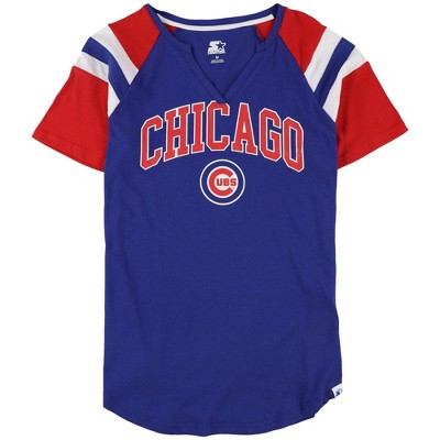STARTER Womens Chicago Cubs Graphic T-Shirt, Blue, Medium