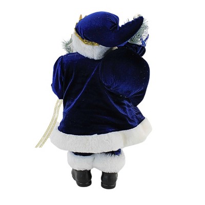 18-Inch Navy and Gold Resin Santa Figurine with Staff