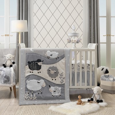 Lambs & Ivy Little Sheep Gray/White Nursery 4-Piece Baby Crib Bedding Set