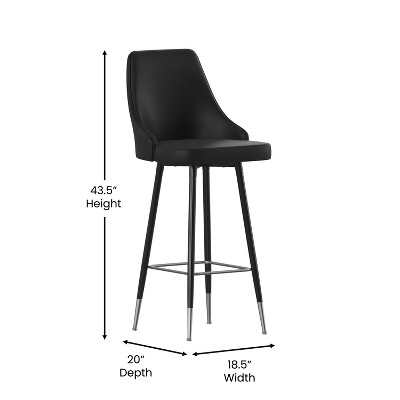 Black Faux Leather Bar Height Stools with Chrome Accents, Set of Two