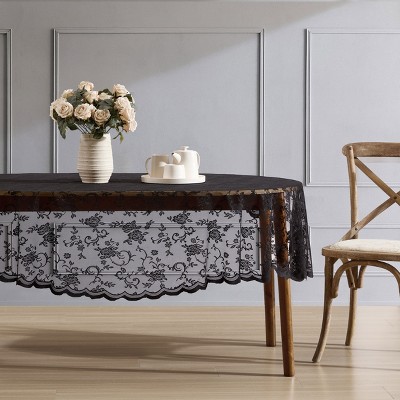 HLC.ME Harper Floral Patterned Scalloped, Wrinkle Resistant, Lace Fabric Table Cloth for Round and Rectangle Tables