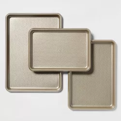 Set of 3 Cookie Sheets Gold Warp Resistant Textured Steel - Made By Design™