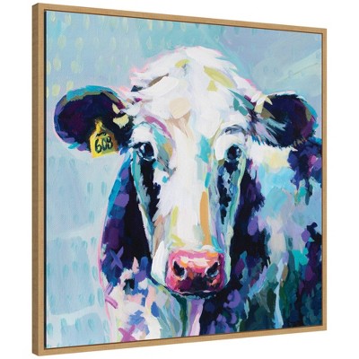 Kate & Laurel All Things Decor 30"x30" Sylvie 608 Cow Framed Canvas by Rachel Christopoulos Natural