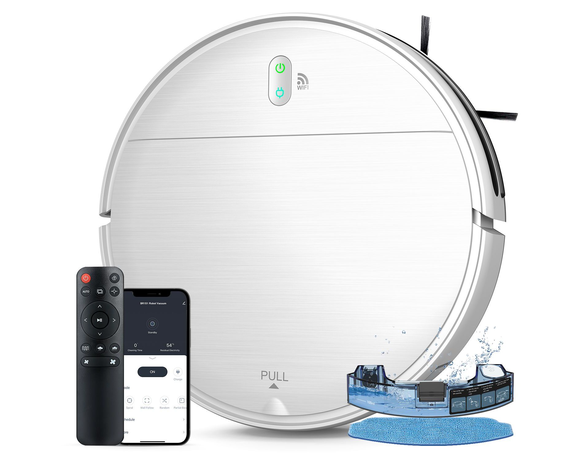 MAMNV BR151 Robot Vacuum and Mop Combo, Robotic Vacuum with APP/Remote, Self-Charging Ideal for Pet Hair, White