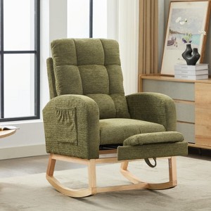 Racxily Accent Rocking Chair Rocking Chair with Solid Wood Legs, adjustable Footrest,Comfy Armchair with Side Pocket - 1 of 4