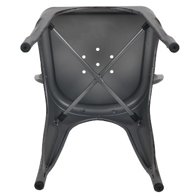 Distressed Silver Gray Metal Indoor-Outdoor Stackable Armless Chair